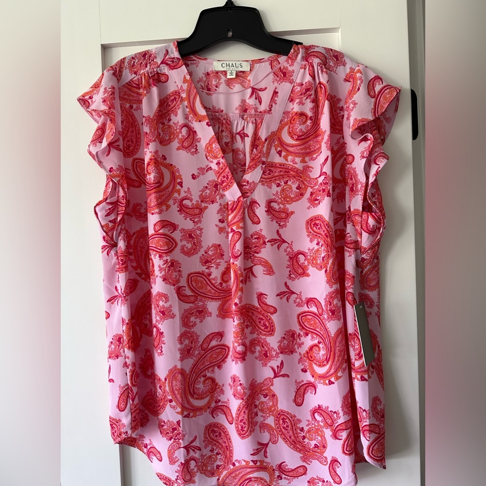NEW Chaus Paisley Shirtsleeve Blouse